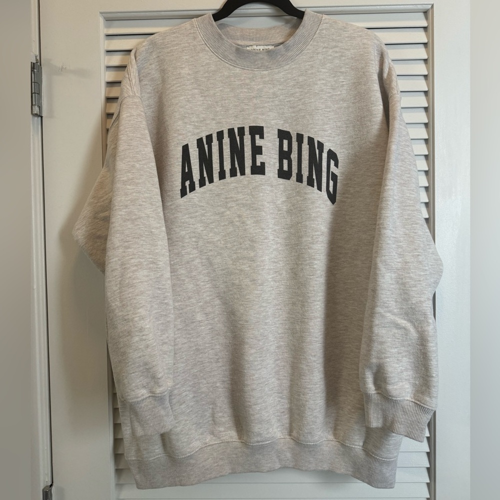 Anine Bing Heather Gray Logo Crewneck Sweatshirt - Black Lettering